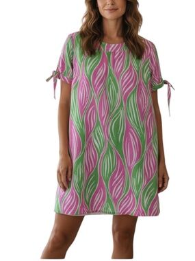 Lilly Pulitzer Silk Dress Size 12 Pink And Green Leaf Print